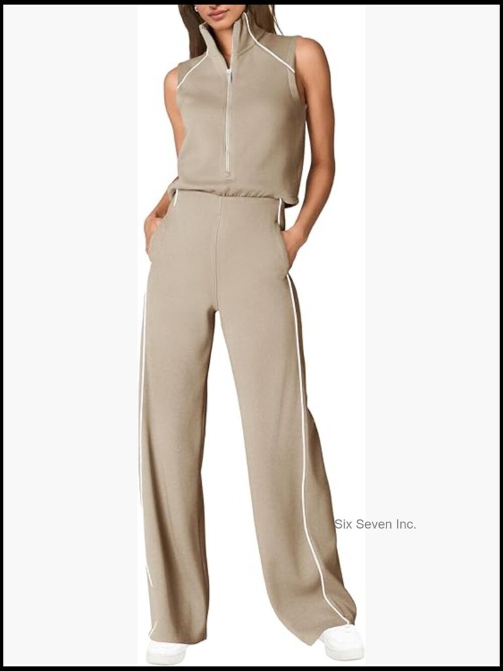 Womens Summer Jumpsuit Dressy Casual Mock Neck Wide Leg Romper with Pockets